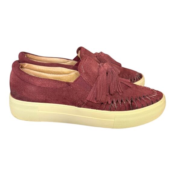 J/Slides NYC Suede Tassel Platform Slip-On Sneakers Women’s 7.5 – Burgundy - Picture 1 of 8
